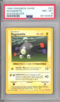 PSA 8 - Pokemon Card - Base 53/102 - MAGNEMITE (common) *Shadowless* - NM-MT