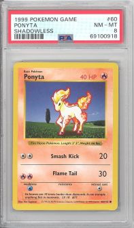 PSA 8 - Pokemon Card - Base 60/102 - PONYTA (common) *Shadowless* - NM-MT