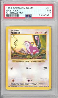 PSA 7 - Pokemon Card - Base 61/102 - RATTATA (common) *Shadowless* - NM