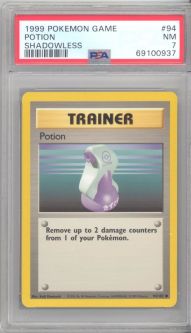 PSA 7 - Pokemon Card - Base 94/102 - POTION (common) *Shadowless* - NM