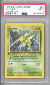 PSA 9 - Pokemon Card - Jungle 26/64 - SCYTHER (rare) *1st Edition* - MINT