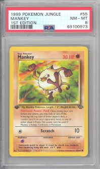 PSA 8 - Pokemon Card - Jungle 55/64 - MANKEY (common) *1st Edition* - NM-MT