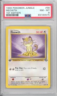 PSA 8 - Pokemon Card - Jungle 56/64 - MEOWTH (common) *1st Edition* - NM-MT