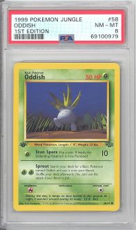 PSA 8 - Pokemon Card - Jungle 58/64 - ODDISH (common) *1st Edition* - NM-MT