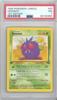 PSA 7 - Pokemon Card - Jungle 63/64 - VENONAT (common) *1st Edition* - NM