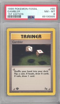 PSA 8 - Pokemon Card - Fossil 60/62 - GAMBLER (uncommon) *1st Edition* - NM-MT