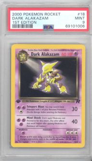 PSA 9 - Pokemon Card - Team Rocket 18/82 - DARK ALAKAZAM (rare) *1st Edition* - MINT