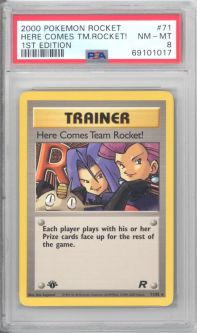PSA 8 - Pokemon Card - Team Rocket 71/82 - HERE COMES TEAM ROCKET (rare) *1st Edition* - NM-MT