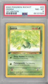 PSA 8 - Pokemon Card - Team Rocket 63/82 - ODDISH (common) *1st Edition* - NM-MT