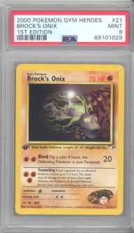 PSA 9 - Pokemon Card - Gym Heroes 21/132 - BROCK'S ONIX (rare) *1st Edition* - MINT
