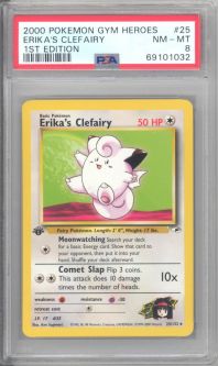 PSA 8 - Pokemon Card - Gym Heroes 25/132 - ERIKA'S CLEFAIRY (rare) *1st Edition* - NM-MT