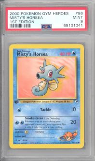 PSA 9 - Pokemon Card - Gym Heroes 86/132 - MISTY'S HORSEA (common) *1st Edition* - MINT