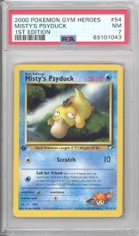 PSA 7 - Pokemon Card - Gym Heroes 54/132 - MISTY'S PSYDUCK (uncommon) *1st Edition* - NM