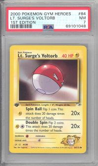 PSA 7 - Pokemon Card - Gym Heroes 84/132 - LT. SURGE'S VOLTORB (common) *1st Edition* - NM PSA 7 - Pokemon Card - Gym Heroes 84/132 - LT. SURGE'S VOLTORB (common) *1st Edition* - NM