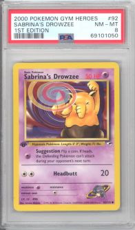 PSA 8 - Pokemon Card - Gym Heroes 92/132 - SABRINA'S DROWZEE (common) *1st Edition* - NM-MT