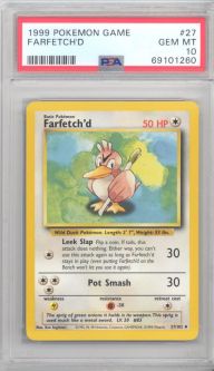 PSA 10 - Pokemon Card - Base 27/102 - FARFETCH'D (uncommon) - GEM MINT
