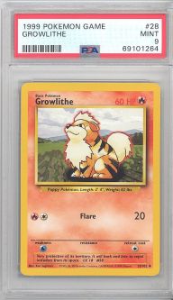 PSA 9 - Pokemon Card - Base 28/102 - GROWLITHE (uncommon) - MINT