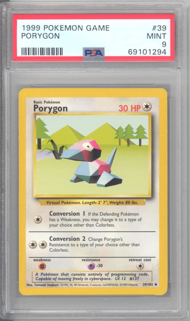 PSA 9 - Pokemon Card - Base 39/102 - PORYGON (uncommon) - MINT