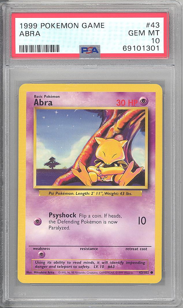 PSA 10 - Pokemon Card - Base 43/102 - ABRA (common) - GEM MINT