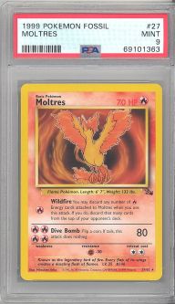 PSA 9 - Pokemon Card - Fossil 27/62 - MOLTRES (rare) - MINT