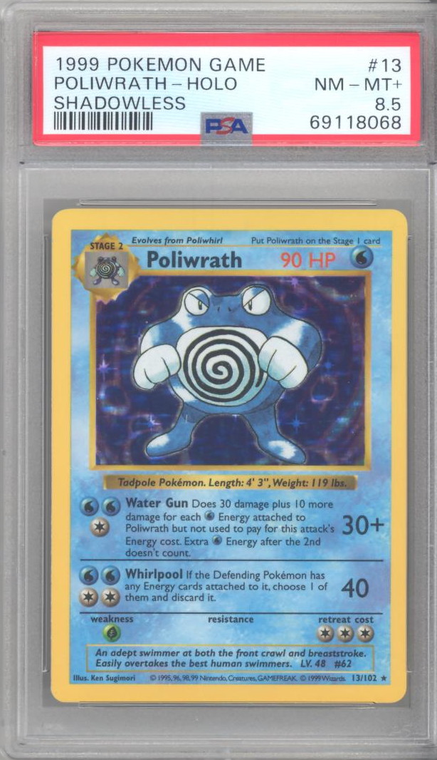 PSA 8.5 - Pokemon Card - Base 13/102 - POLIWRATH (holo-foil) *Shadowless* -  NM-MT+