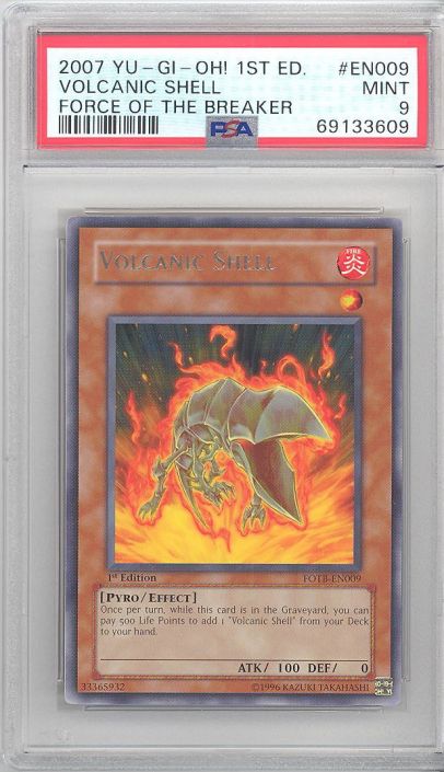 PSA 9 - Yu-Gi-Oh Card - FOTB-EN009 - VOLCANIC SHELL (rare) *1st Edition* -  MINT: BBToyStore.com - Toys, Plush, Trading Cards, Action Figures & Games  online retail store shop sale