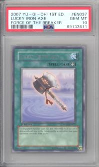 PSA 10 - Yu-Gi-Oh Card - FOTB-EN037 - LUCKY IRON AXE (rare) *1st Edition* - GEM MINT