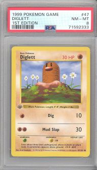 PSA 8 - Pokemon Card - Base 47/102 - DIGLETT (common) *1st Edition* - NM-MT