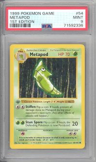 PSA 9 - Pokemon Card - Base 54/102 - METAPOD (common) *1st Edition* - MINT