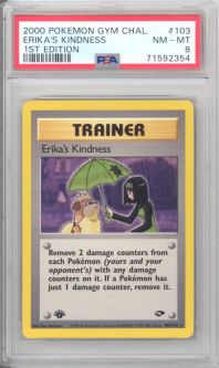 PSA 8 - Pokemon Card - Gym Challenge 103/132 - ERIKA'S KINDNESS (rare) *1st Edition* - NM-MT