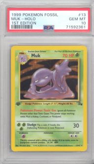 PSA 10 - Pokemon Card - Fossil 13/62 - MUK (holo-foil) *1st Edition* - GEM MINT