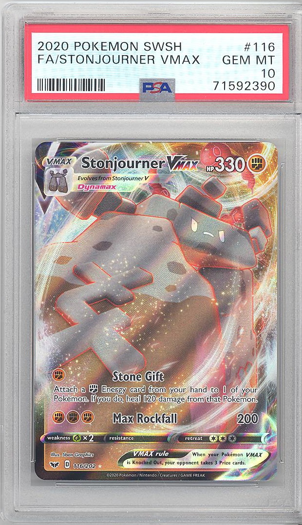 PSA 10 - Pokemon Card - Sword & Shield 116/202 - STONJOURNER VMAX (Full Art  holo) - GEM MINT