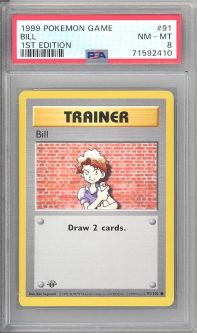 PSA 8 - Pokemon Card - Base 91/102 - BILL (common) *1st Edition* - NM-MT