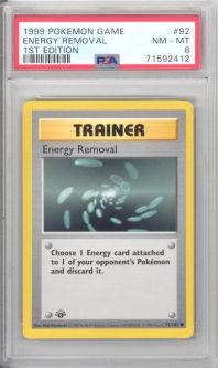 PSA 8 - Pokemon Card - Base 92/102 - ENERGY REMOVAL (common) *1st Edition* - NM-MT