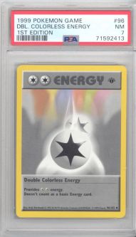 PSA 7 - Pokemon Card - Base 96/102 - DOUBLE COLORLESS ENERGY (uncommon) *1st Edition* - NM