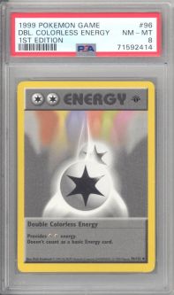 PSA 8 - Pokemon Card - Base 96/102 - DOUBLE COLORLESS ENERGY (uncommon) *1st Edition* - NM-MT