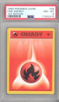 PSA 8 - Pokemon Card - Base 98/102 - FIRE ENERGY (common) *1st Edition* - NM-MT
