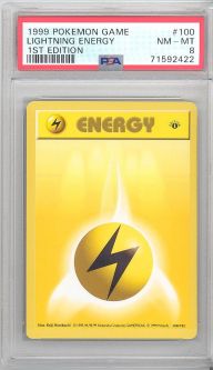 PSA 8 - Pokemon Card - Base 100/102 - LIGHTNING ENERGY (common) *1st Edition* - NM-MT
