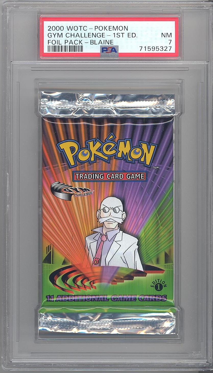PSA 7 Pokemon Cards GYM CHALLENGE Booster Pack (1st Edition) Blaine Artwork NM