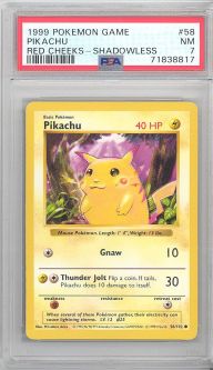 PSA 7 - Pokemon Card - Base 58/102 - PIKACHU (RED CHEEKS) *Shadowless* - NM