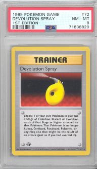 PSA 8 - Pokemon Card - Base 72/102 - DEVOLUTION SPRAY (rare) *1st Edition* - NM-MT