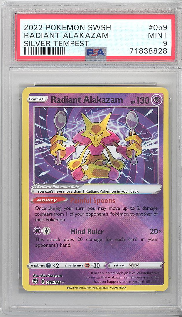 PSA 9 - Pokemon Card - Silver Tempest 059/195 - RADIANT ALAKAZAM  (holo-foil) - MINT:  - Toys, Plush, Trading Cards, Action  Figures & Games online retail store shop sale