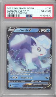 PSA 10 - Pokemon Card - Silver Tempest 033/195 - ALOLAN VULPIX V (holo-foil) - GEM MINT