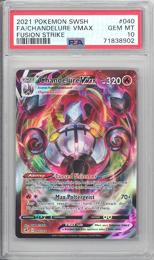 PSA 10 Pokemon Card Sword & Shield Fusion Strike 040/264 CHANDELURE VMAX (Full Art holo