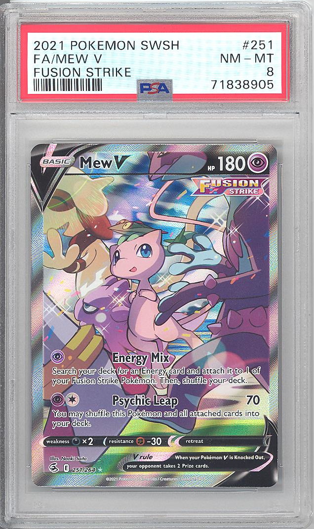 PSA 8 - Pokemon Card - Sword & Shield Fusion Strike 251/264 - MEW V (Full Art holo) - NM-MT