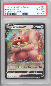 PSA 10 - Pokemon Card - S&S: Fusion Strike 217/264 - GREEDENT V (holo-foil) - GEM MINT PSA 10 - Pokemon Card - S&S: Fusion Strike 217/264 - GREEDENT V (holo-foil) - GEM MINT