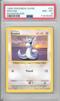 PSA 8 - Pokemon Card - Base 26/102 - DRATINI (uncommon) *Shadowless* - NM-MT