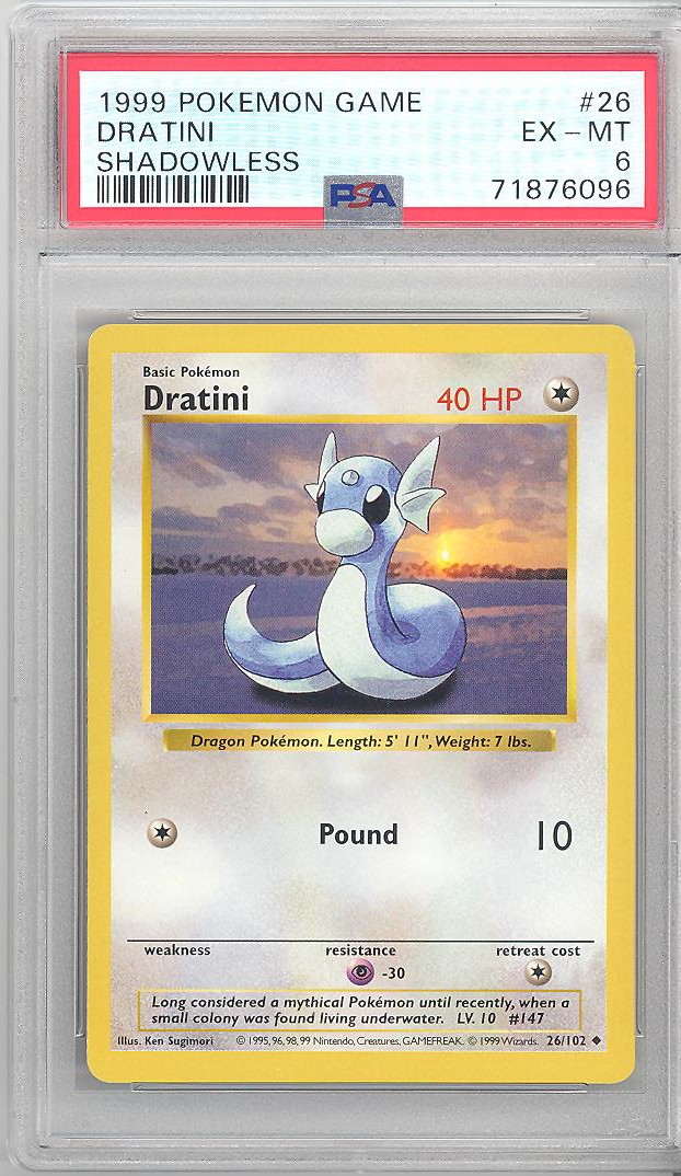 PSA 6 - Pokemon Card - Base 26/102 - DRATINI (uncommon) *Shadowless* - EX-MT