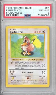 PSA 8 - Pokemon Card - Base 27/102 - FARFETCH'D (uncommon) *Shadowless* - NM-MT