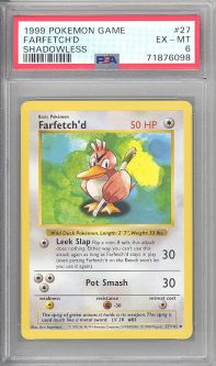 PSA 6 - Pokemon Card - Base 27/102 - FARFETCH'D (uncommon) *Shadowless* - EX-MT